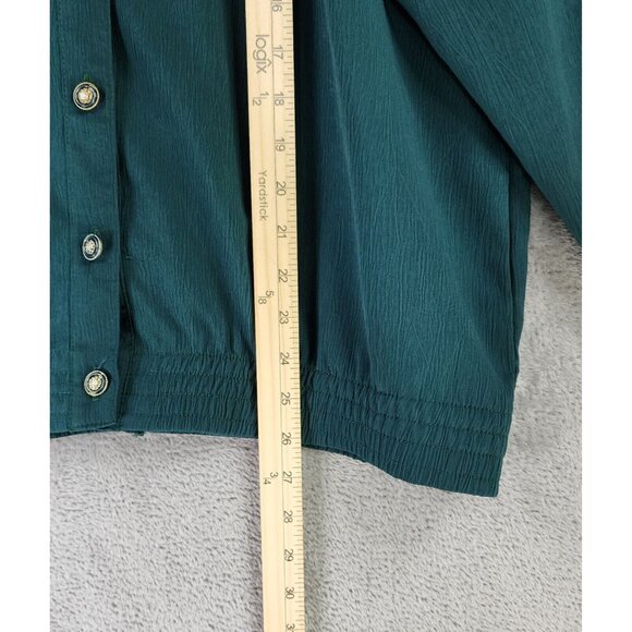 GW Jacket Womens Medium Petite Green Floral Button Up Vintage Bomber Made In USA - Picture 6 of 12